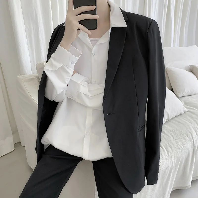 

19 Autumn New Japanese Korean Version Of The Large Size Loose Self-timer Wind Solid Color Business Work Men's Casual Blazer