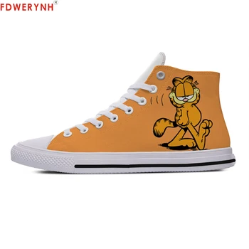 

Men's Casual Shoes Cartoon Cute Garfield Custom Images Or Logo Men High Top Canvas Shoes Lace-up Fashion Flat Shoes