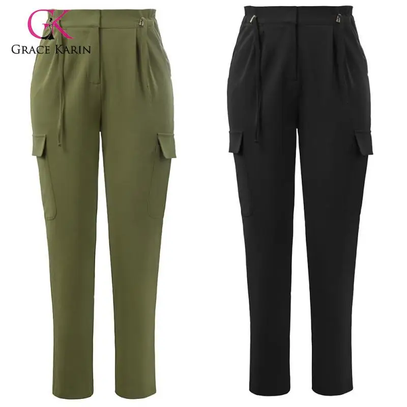 

Grace Karin Women's Pants Casual Drawstring Waist Skinny Pants With Multi-Pockets Fashion Lady Leisure Sport Capris