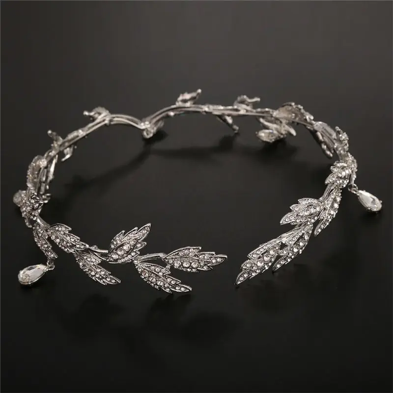Leaf Wedding Headpiece Headband Bridal Bridesmaid Forehead Band Rhinestone
