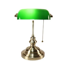 Industriale retrò Classico E27 banker lampada da tavolo Verde paralume in vetro della copertura con interruttore luci da tavolo per la camera da letto studio di lettura