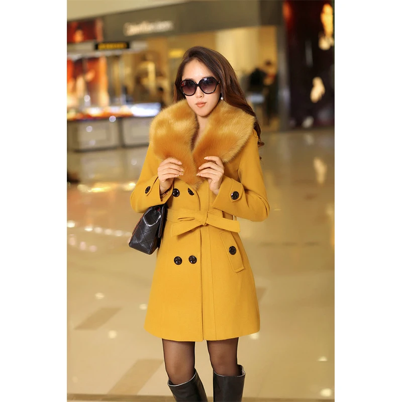 Женское шерстяное пальто размера плюс с поясом, осенняя однотонная тонкая женская верхняя одежда, зимнее пальто, элегантное офисное Женское пальто и куртки в винтажном стиле