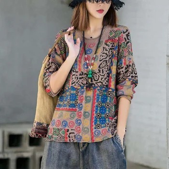 

Spring Print Sweaters Women Retro Knit Loose O-Neck Collar Full Sleeve Female Wide Pullover Vintage Explosive Fashion