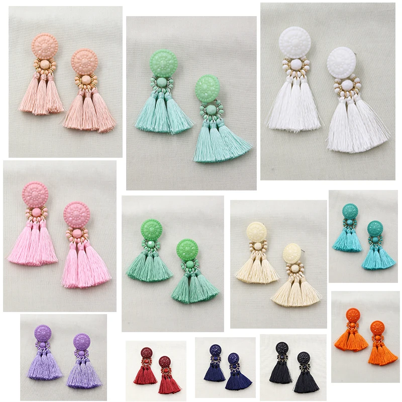Bohemia Small Tassel Earrings for Women Green Multi-color Beads Fringe Earring Summer Earing Boucle D’oreille Pendante 2019 New