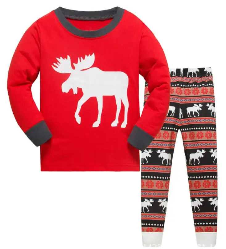 Baby Girls Boys Cotton Christmas Pajamas Set Santa Claus Elk Print Long Sleeve Long Pants Pajama Set