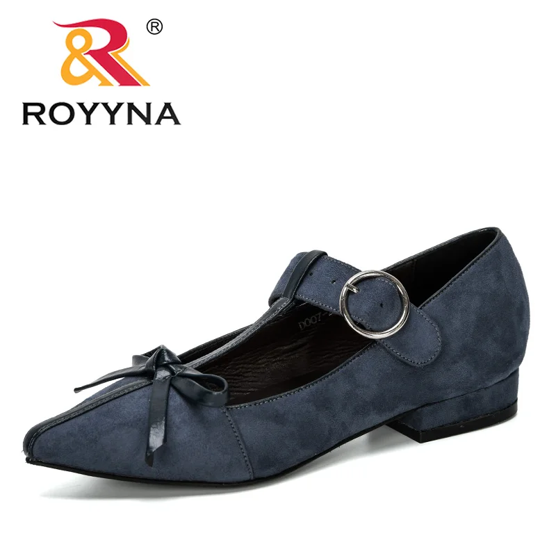 

ROYYNA 2019New Designer Heels Shoes Women Flock Shallow Wedding Party Pointed Toe Pump Woman Chaussures Femme Buckle Shoes Comfy