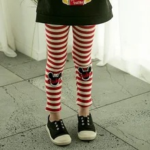 Полосатые Леггинсы с Микки Маусом для девочек; детские леггинсы из чистого хлопка; сезон весна