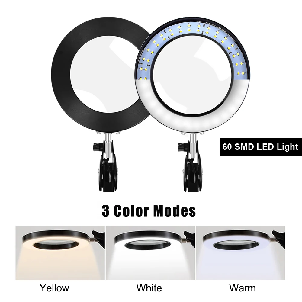  ACALOX Table Lamp Folding USB 5X Magnifying Glass 3 Colors LED Light Magnifier Soldering Third Hand - 4000170445120