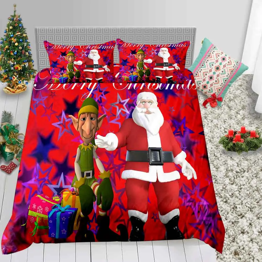 Набор постельного белья с 3D принтом, Рождественский набор, подарок для детей, пододеяльник, один двойной размер, с красным Санта-Клаусом, Комплект постельного белья