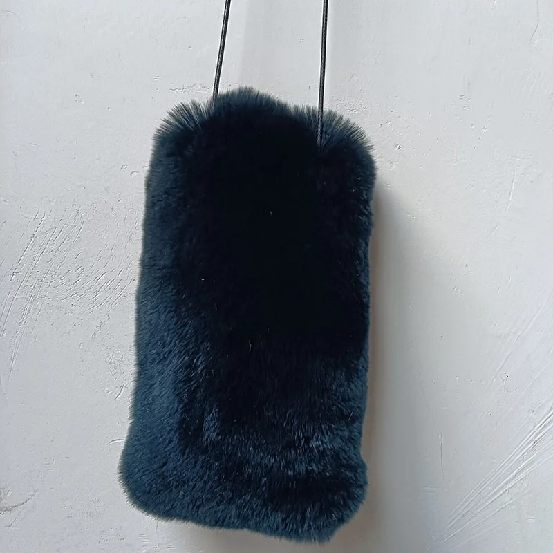 New Real Rabbit Fur Phone Bag Fashion Long Belt Cute Small Shoulder Bags Female Lovely Warm Shoulder Crossbody Bag