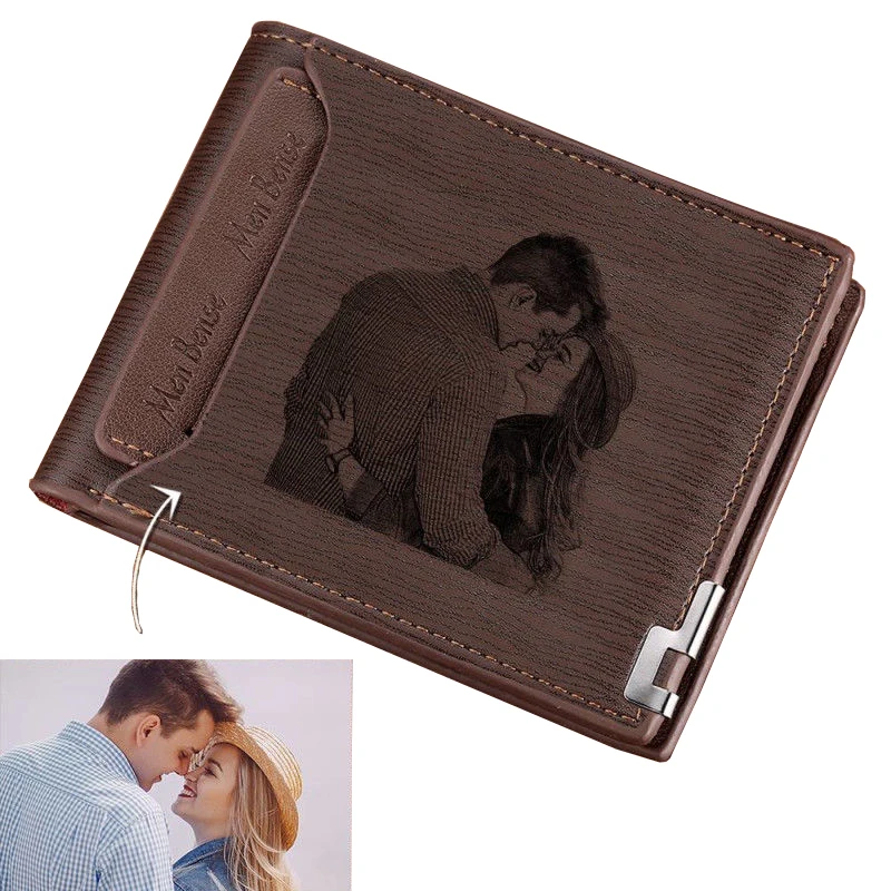 

Picture Wallet Men's Short Custom Pattern Engraving Wallet Double Folding Retro Young Custom Wallet For Memorial Festival Gift