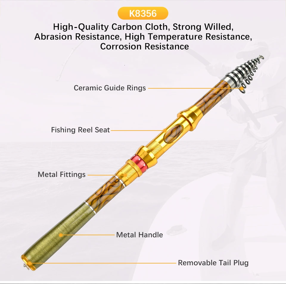 K8356 Carbon Portable Telescopic Spinning Fishing Rod Sea Hand Pole 1.82.12.42.73.0M Ocean Rod Fish Tackle Wood Grain Handle (8)