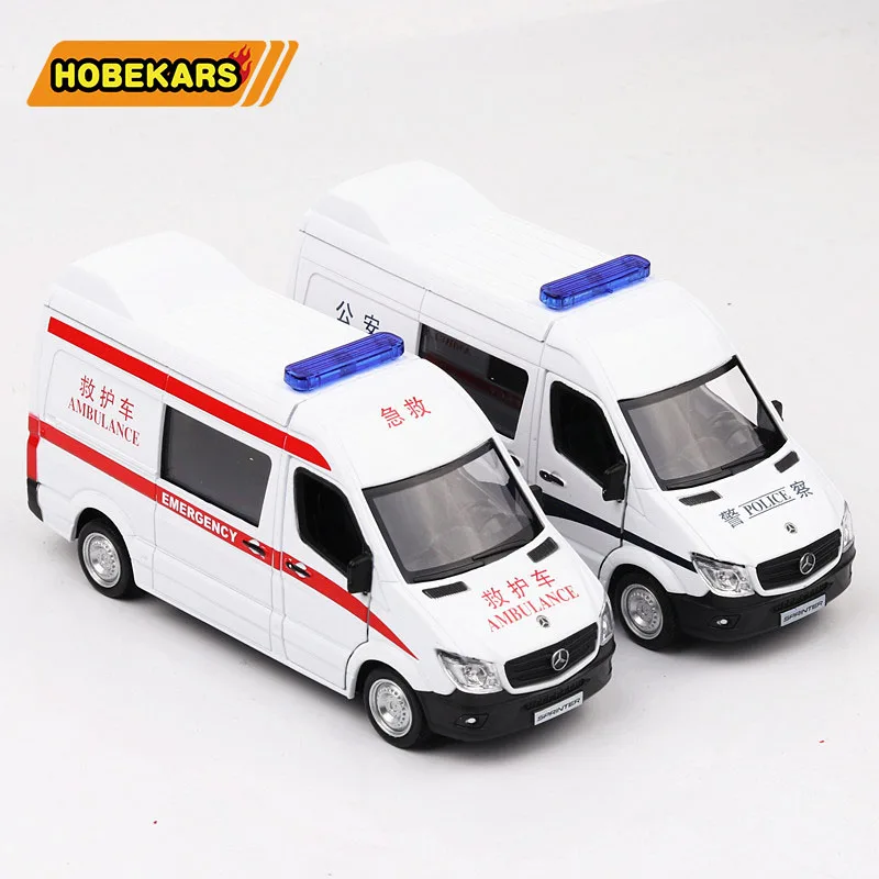 Автомобиль скорой помощи, полицейский 1/36, литая под давлением модель, металлический сплав, высокая симуляция, машинки, игрушки, машины для детей, подарки для детей