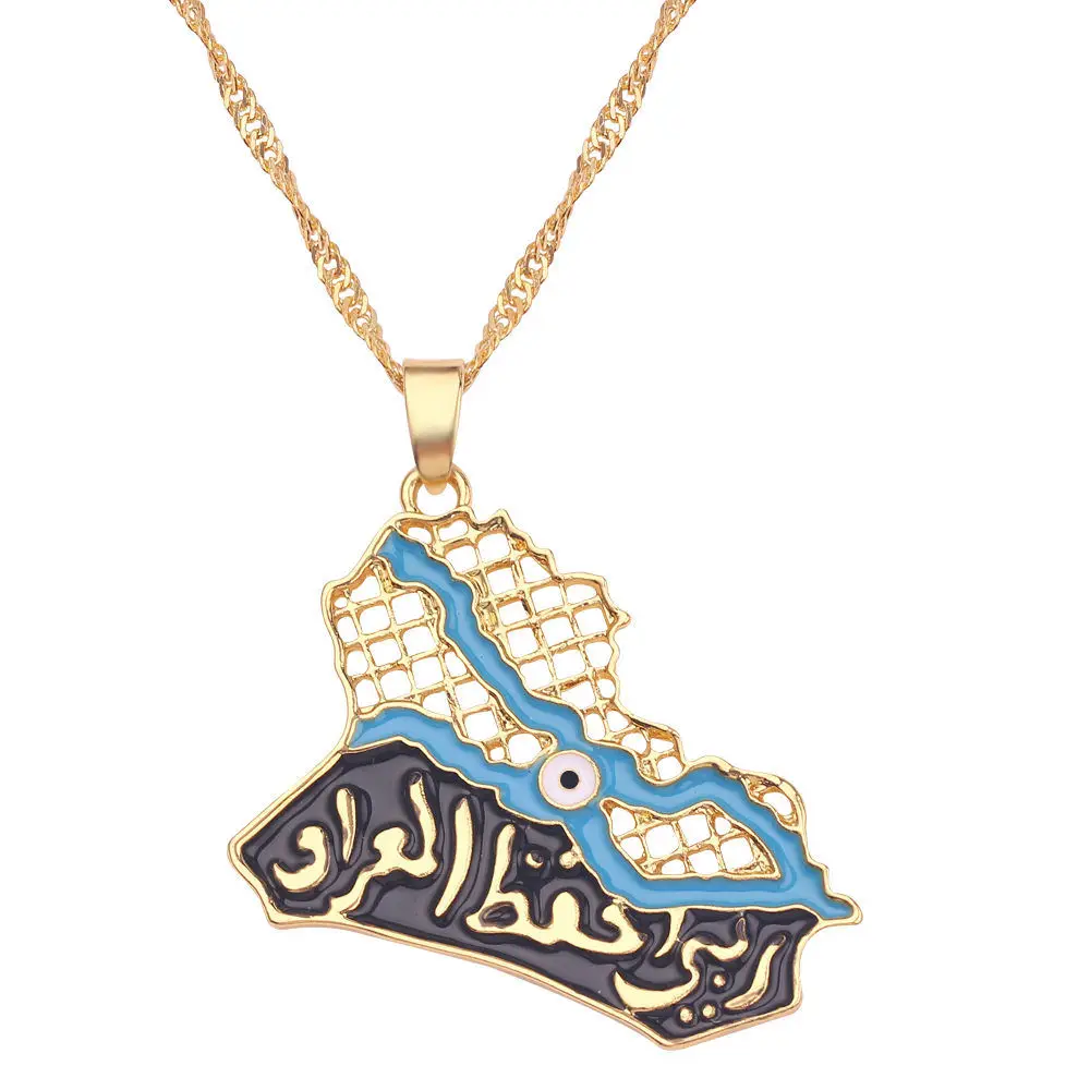 Трендовое ожерелье с картой в Ираке, с арагией и слоновой костью, с тайваньской империей и Эритреей, несколько карт, национальные ожерелья с флагом, подарок - Окраска металла: Republic of Iraq