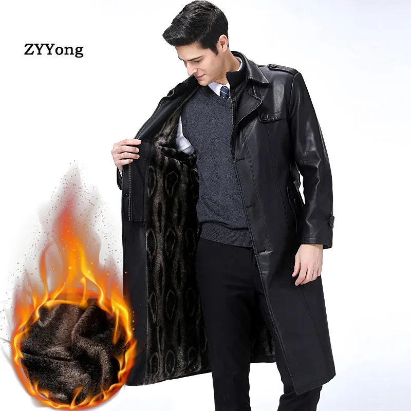 

2020 Winter Leather Sheepskin Mens Leather Jacket Coats Windbreaker Plus Size 5XL European Russia Male Genuine Leather Trench