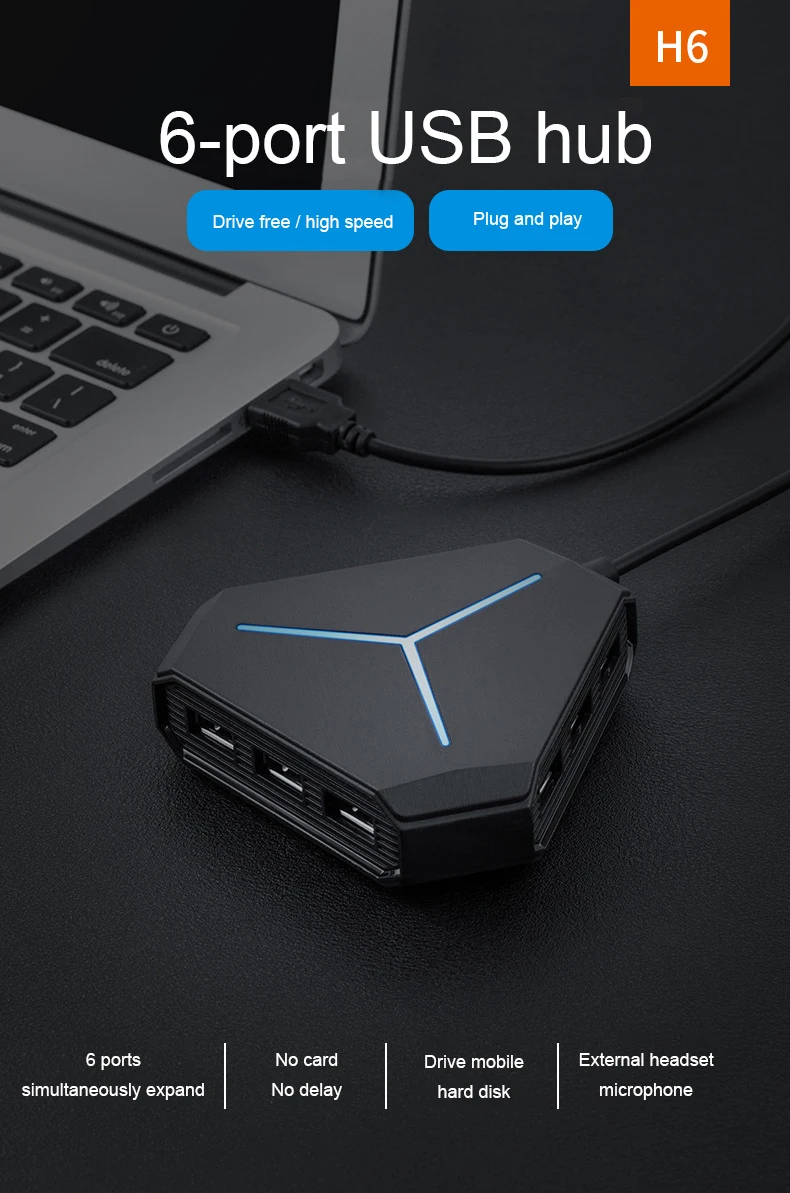6 портов USB 2,0 3,0 концентратор Высокоскоростной TF SD кард-ридер USB разветвитель с eaphone соединение микрофона для ПК Компьютерные аксессуары