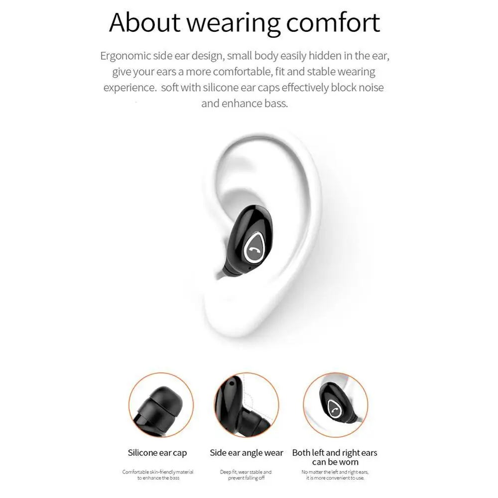 Мини Bluetooth наушники, скрытые наушники в ухо, громкая связь с микрофоном, стерео, Спортивная Bluetooth гарнитура для Android, для IOS телефонов