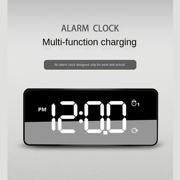 

Silent Glow-in-the-Dark Students Mirror LED Electronic Clock Storage Alarm Clock USB Music Alarm Clock