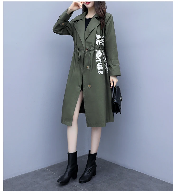

Autumn new large size casual printing long loose loose windbreaker jacket