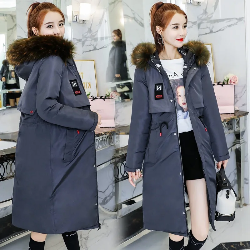 

2019 New Style Double-Sided down Jacket Cotton-padded Clothes Women's Reversible Mid-length Large Fur Collar over-the-Knee Slimm