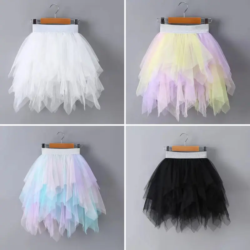 

VIDMID Girls half skirt children's cake fluffy tutu skirt princess lace irregular mesh skirt rainbow mesh skirts layer P158