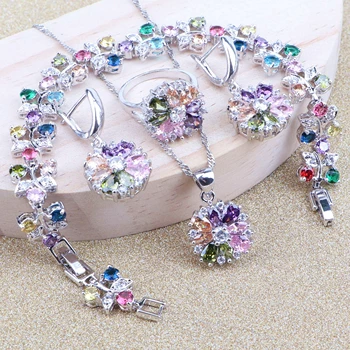 

Silver 925 Women Costume Jewelry Sets Zirconia Jewellery Wedding Bridal Bracelet Rings Earrings Pendant Necklace Free Gift Box