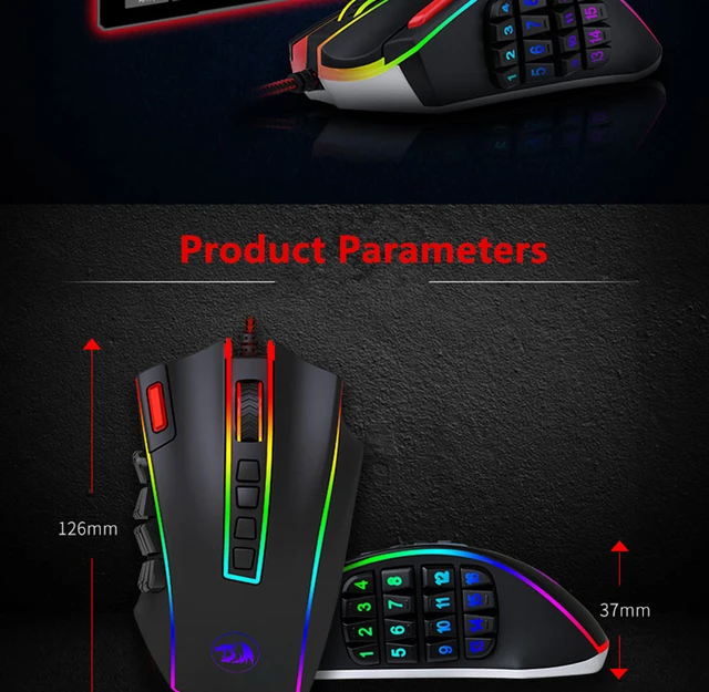 Redragon M990 MMO Gaming Mouse, 32000 DPI High Precision Wired RGB Gamer  Mouse w/23 Programmable Buttons, 16 Side Macro Keys, Software Supports