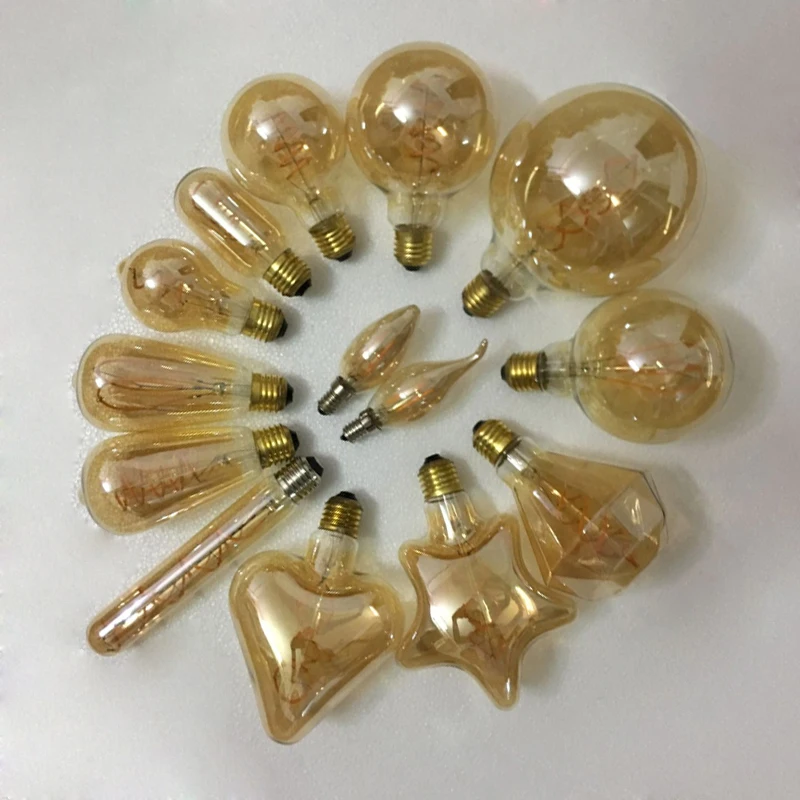 E14 E27 Retro LED Spiral Filament Light Bulb 4W Warm Yellow 220V C35 A60 T45 ST64 T185 G80 G95 G125 Vintage Edison Lamp Bulbs
