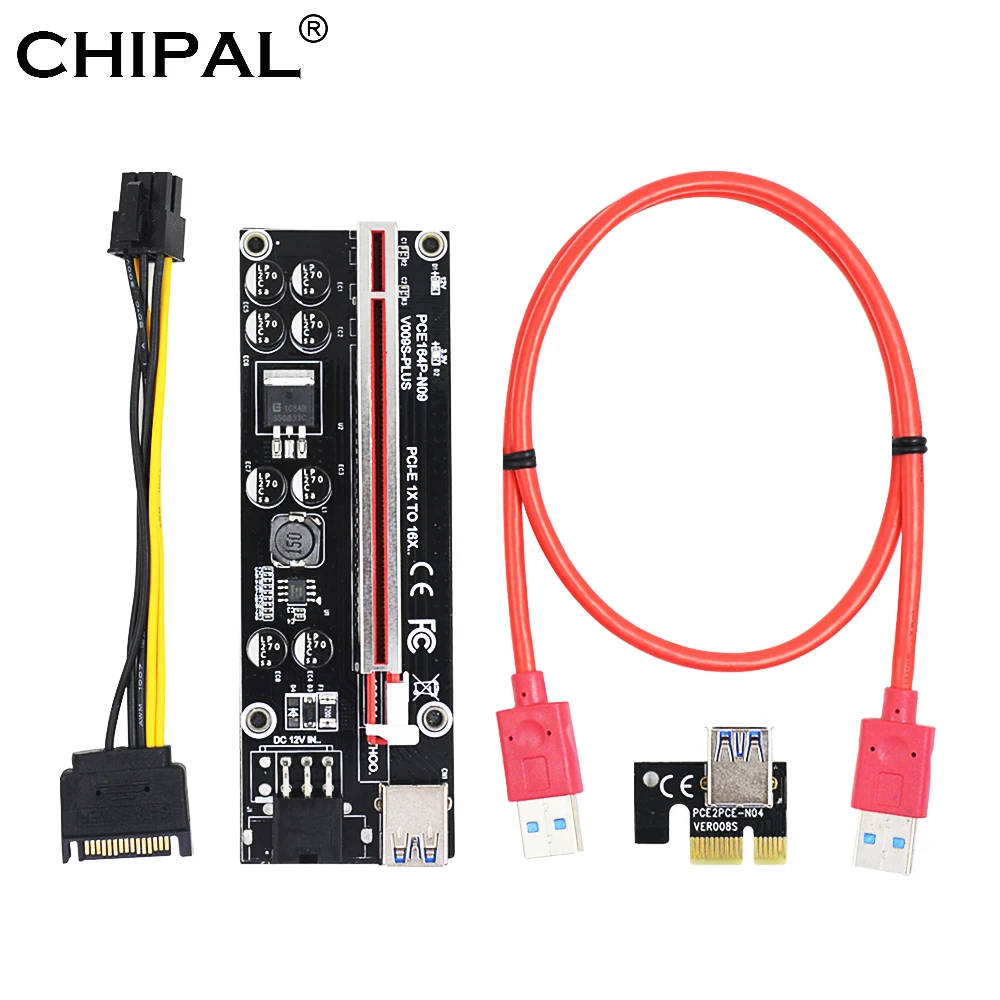 10 шт. CHIPAL новая Райзер-карта VER009S Plus PCI-E 009S PCI Express 1X до 16X расширитель USB 3 0 кабель SATA 6