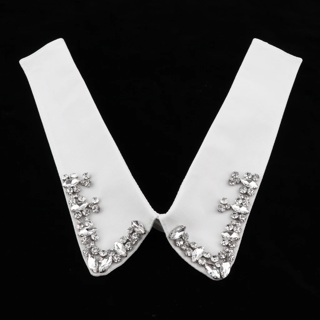 Solid Fake Collar Shirt Women Lady Detachable Collars Beaded Faux Collar Detachable Lapel False Fake Chiffon Dickey Collars