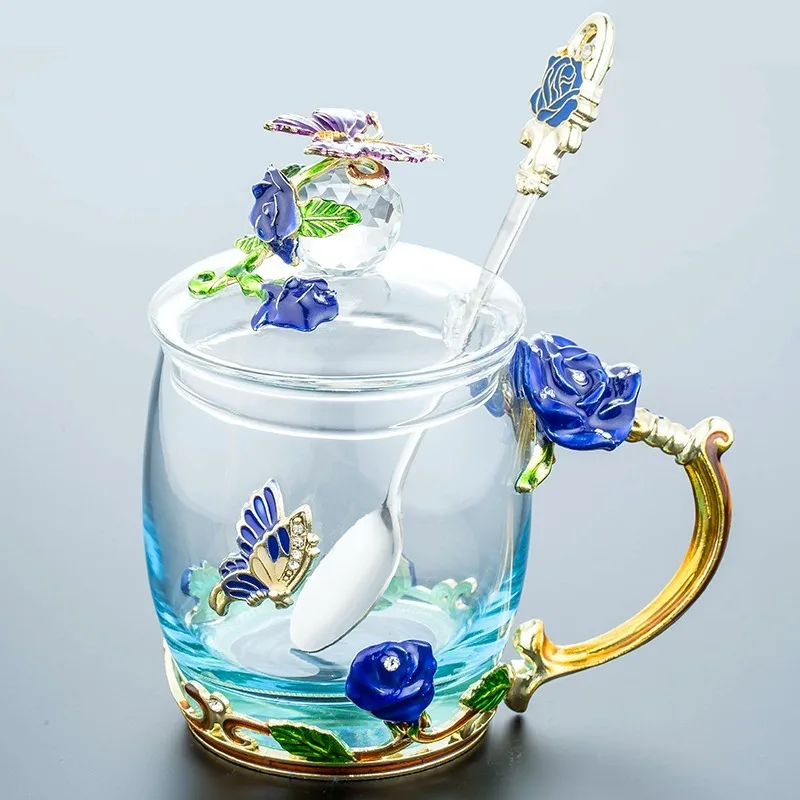 320/350 мл Красивая эмалированная чашка, стекло, домашний набор, цветочный чай, Хрустальная кофейная чашка, пивная кружка, пара свадебный подарок