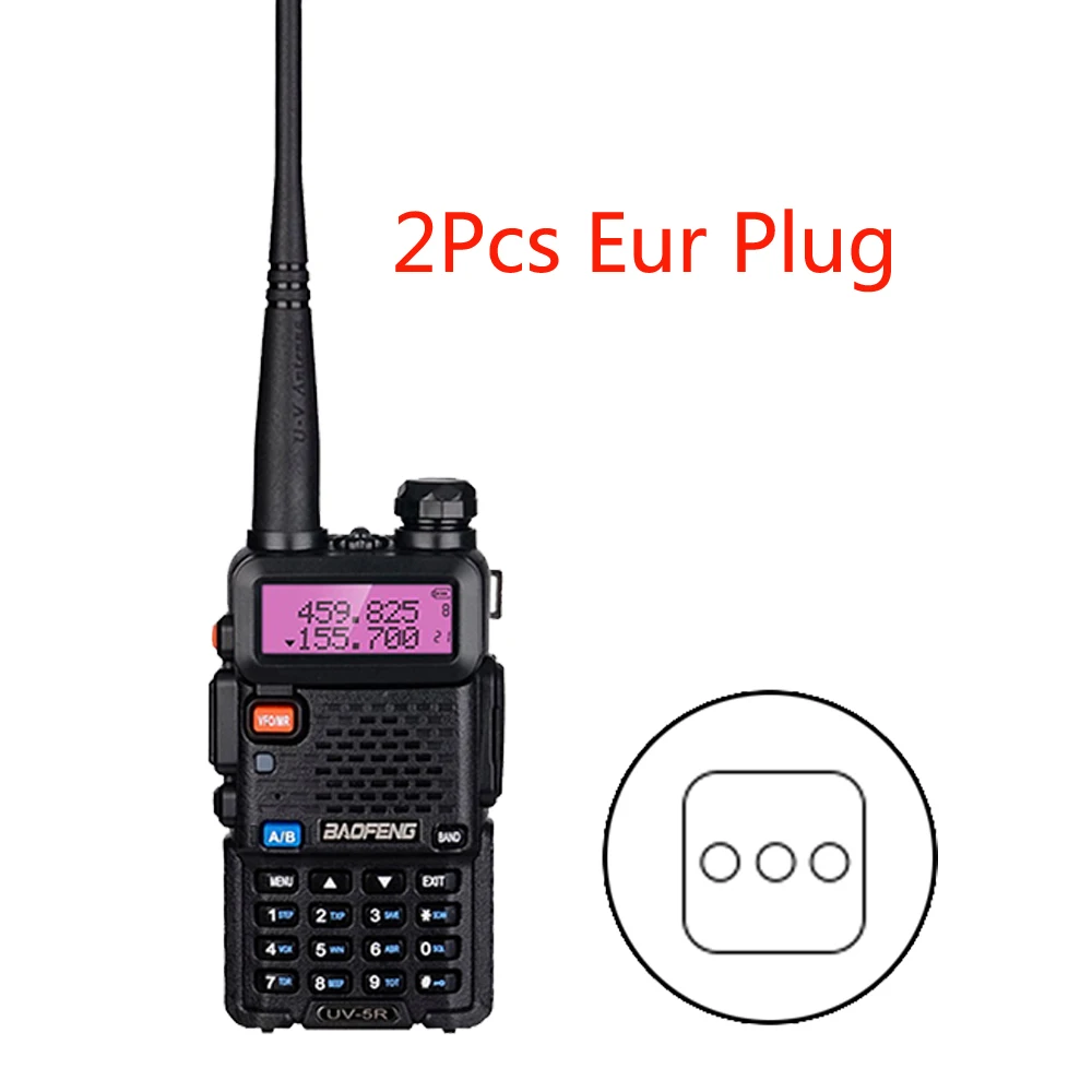 BaoFeng BF-UV 5R(UV-5R 3rd Gen) 5-ваттный двухчастотный двухстороннее радио(136-174Mhz VHF и 400-520 МГц UHF) включает в себя полный комплект - Цвет: 2Pcs EU Plug