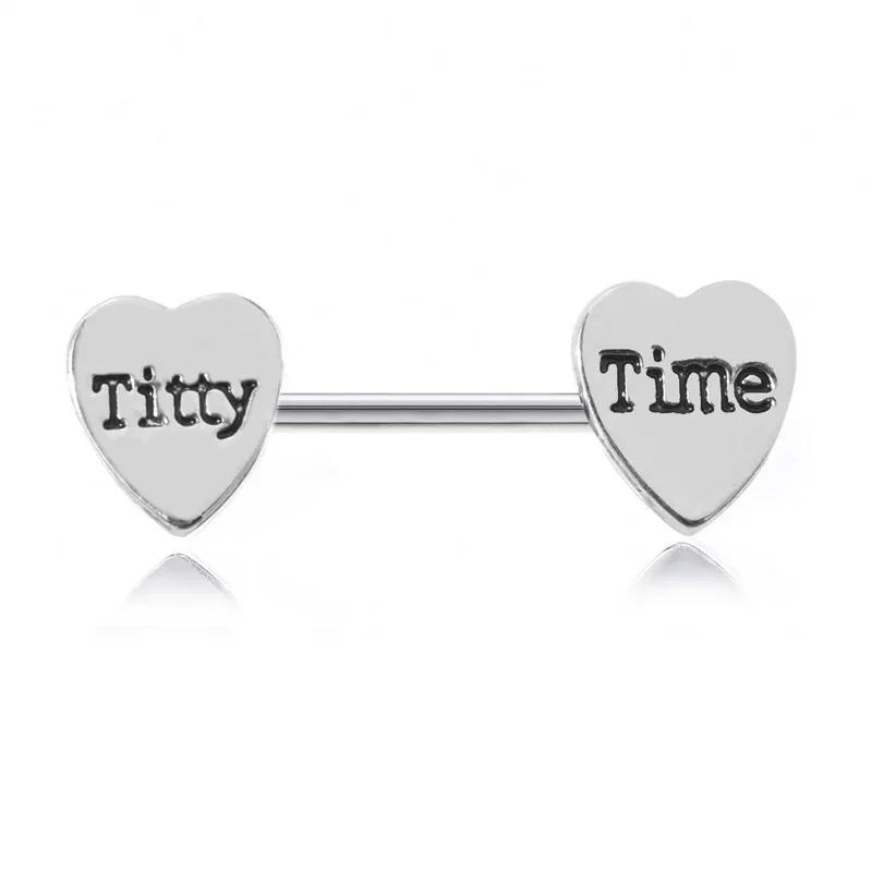 titty time Медицинский стальной пирсинг для пирсинга сосков, сердечко для женщин, пирсинг для тела, сексуальный кончик здесь - Окраска металла: titty time