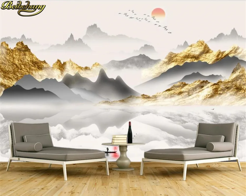 Beibehang papel де parede пользовательские 3d Обои фреска китайский стиль золотой фольги чернила пейзаж ТВ фоне стены
