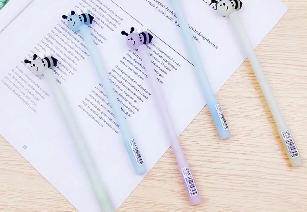 korea night light honey bee gel pen cartoon school neutral pen student prize pen office black writing pen promotion pen 36pc/lot