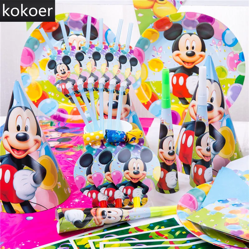 

Minnie Mickey Mouse Disposable Paper Cup Plates Napkins Banner Tablecloth Baby Shower Birthday Party Decoration Supplies
