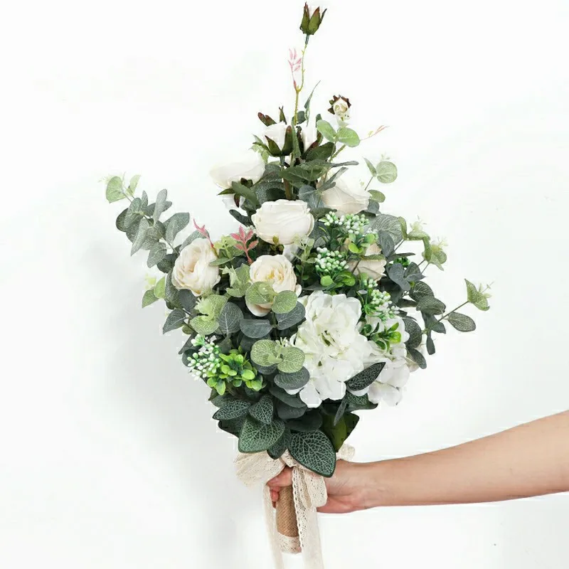 Artificial Western Rose Flower Peony Bridal Bouquet Wedding Home Decor  White Babies Breath Flowers Artificial - AliExpress