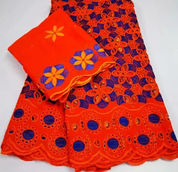 

5+2yards/set African Swiss Voile Lace Wedding Women dress High quality Cotton Embroidery Swiss Voile Laces ELC806 red