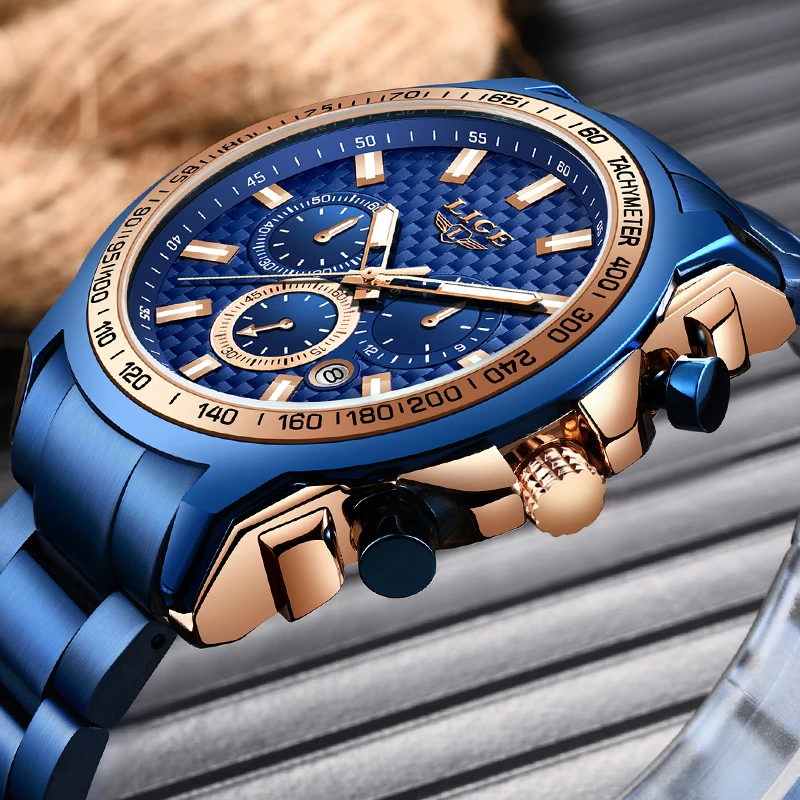 Lige New Fashion Blue Watchmens Watches Top Brand Luxury Clock Man Military Chronograph Quartz-3