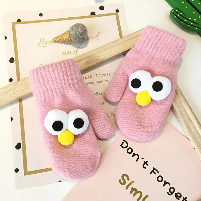 Wecute/Утепленные плюшевые детские перчатки с рисунком; модные детские теплые перчатки; милые детские варежки с большими глазами; зимняя одежда; аксессуары