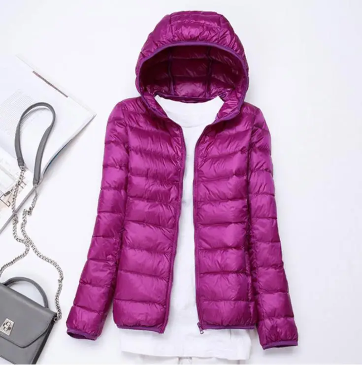 style1 purple Ультралегкие женские куртки-пуховики, новинка, зимнее пальто с капюшоном, с длинным рукавом, теплое, приталенное, 7XL, плюс размер, куртка для девушек, jaqueta feminina - Цвет: style1 purple