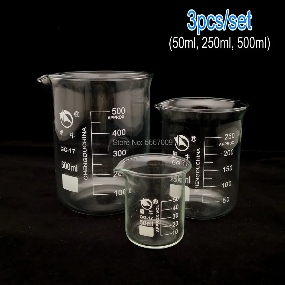 1set (50ml, 250ml, 500ml) Borosilicate Glass Beaker heat-resist Labware Beaker Laboratory Equipment