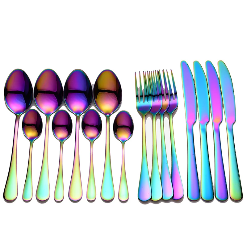 Rainbow Tableware Stainless Steel Cutlery Set Kitchen Cutlery Holder Fork Spoon Set Forks Knives Spoons Dinner cutlery set western style cutlery set stainless steel cutlery set