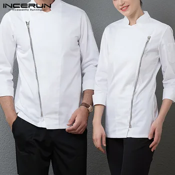 

Unisex Chef Uniform Long Sleeve Zippers Solid Restaurant Food Service Kitchen Cooking Chef Jackets Women Men Shirt S-5XL INCERUN