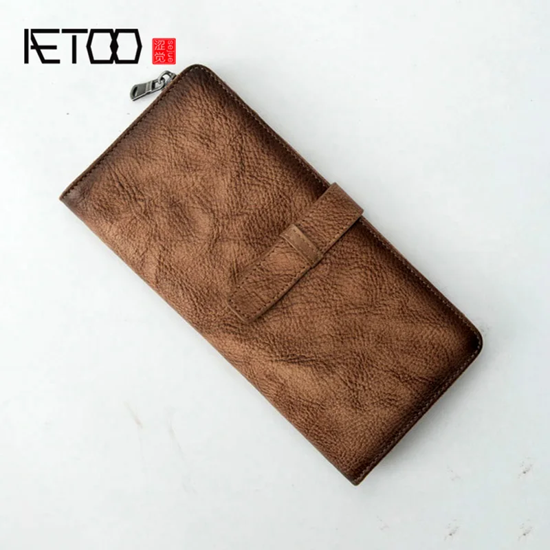 

AETOO Vintage head-layer cowhide men's handbag, handmade men's leather purse, men's long hand bag