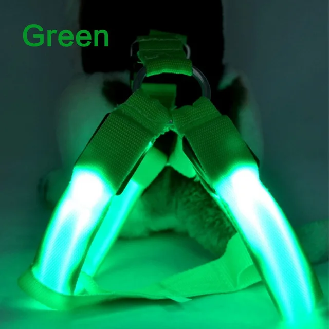 green Dog Harness Нейлоновый светодиодный жгут для безопасности домашних животных, продукт для собак, мигающий светильник, жгут, светодиодный жгут для собак, поводок, веревка, ремень, светодиодный ошейник, жилет, товары для домашних животных - Цвет: green Dog Harness