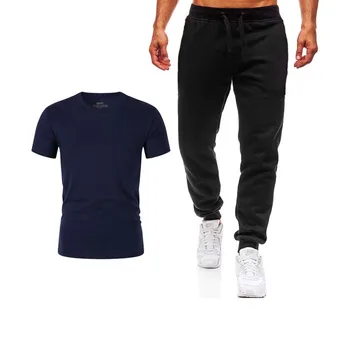 

Pants men sports pants + men running T-shirt men suit solid color sportswear men pants gym fitness sportswear tracksuit training