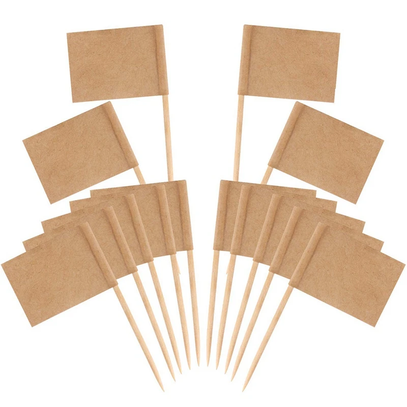 200 Pack Blank Toothpick Flags Kraft Paper Flag Picks Cheese Markers for Cupcake Food Fruit Party Decorations | Дом и сад