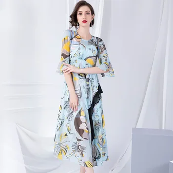 

real silk dresses women natural silk 2019 high quality girls work boho sky blue floral dress slim plus size elegant free ship