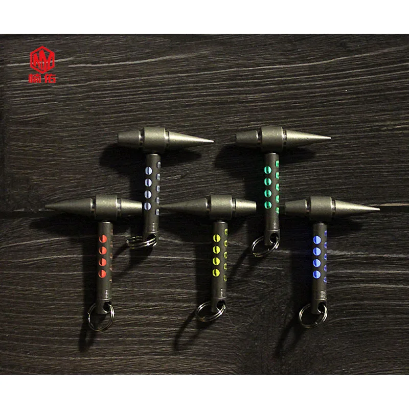 1PC Titanium Alloy Small Hammer Pendant Self-luminous Tritium Gas Tube EDC Luminous Keychain Necklace Pendant Signal Light